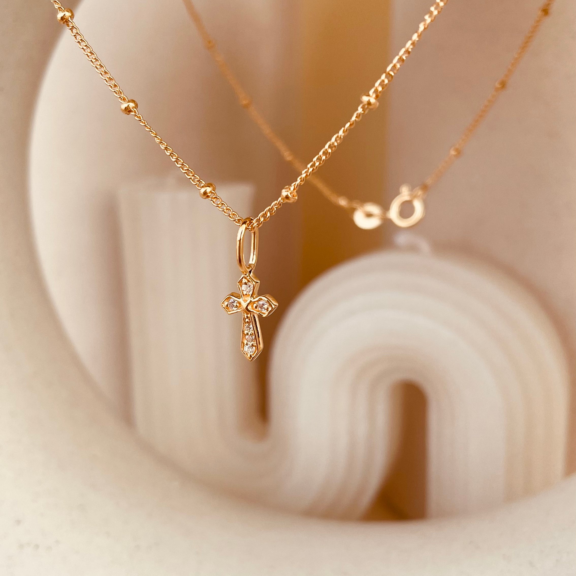 Zircon encrusted Cross Necklace with Satellite Chain - Octonov