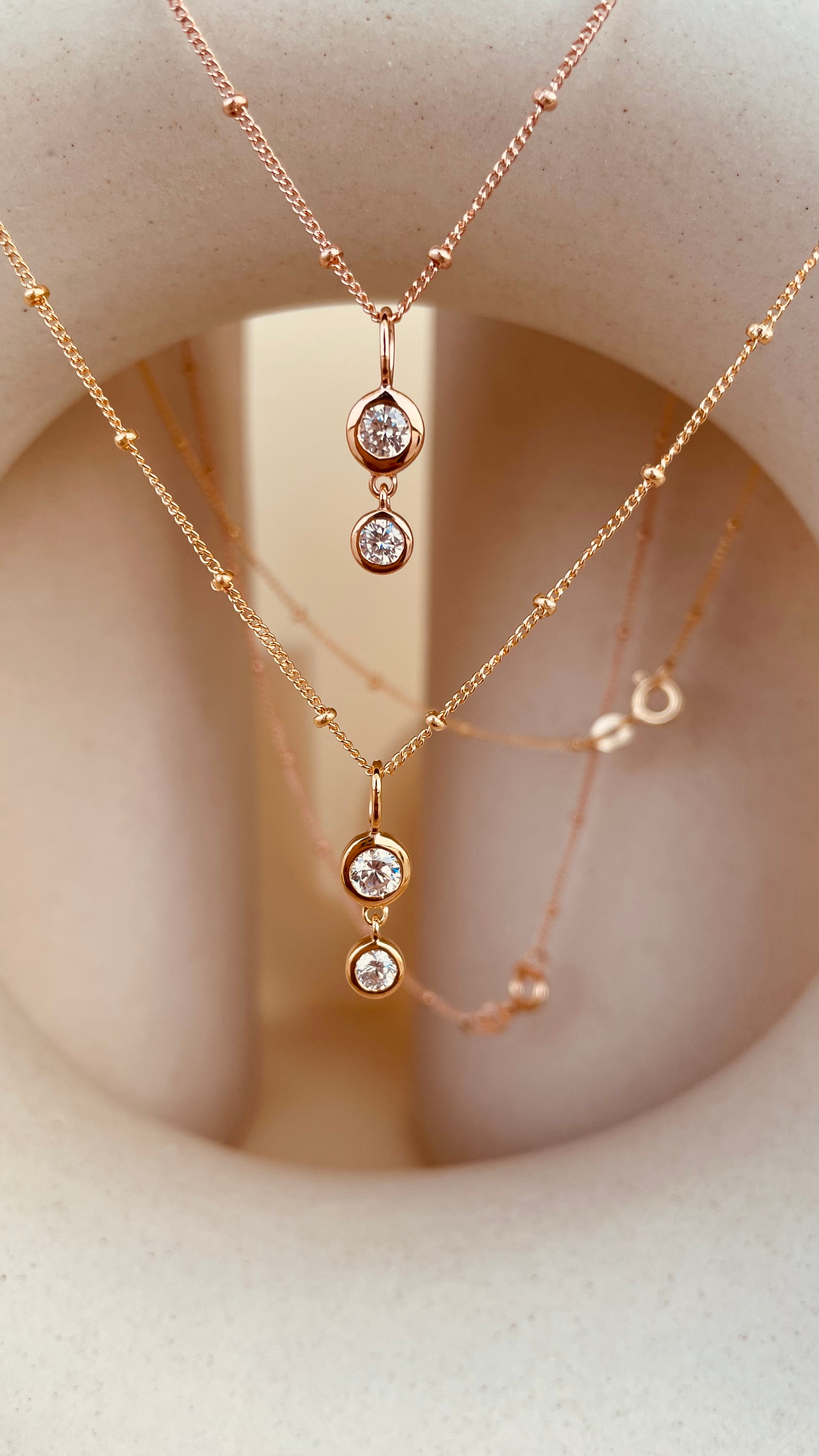 Dainty Double Drop Dangling Necklace with Satellite Chain - Octonov