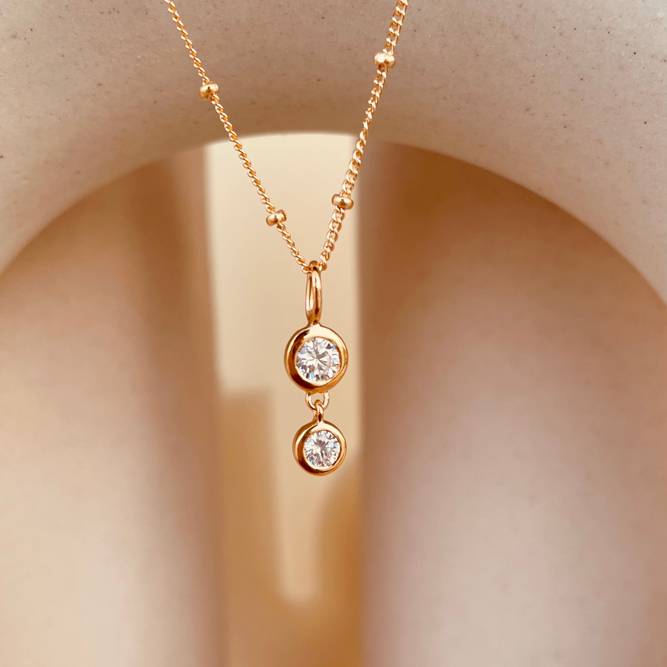 Dainty Double Drop Dangling Necklace with Satellite Chain - Octonov