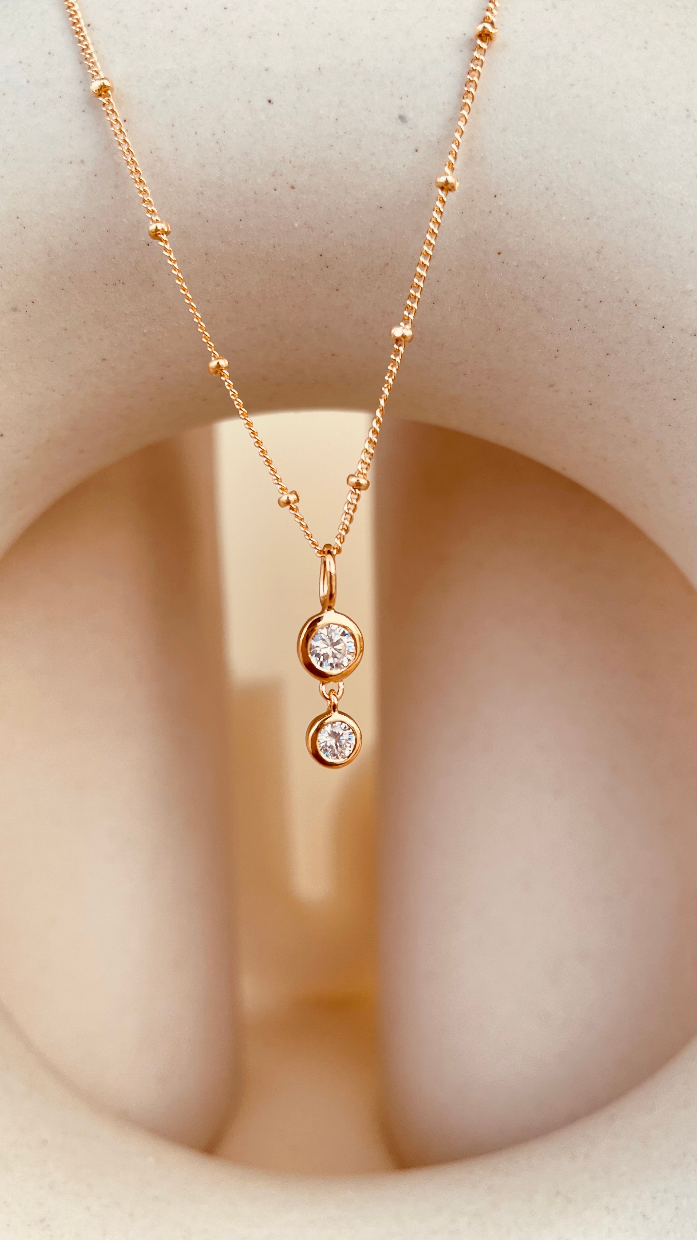 Dainty Double Drop Dangling Necklace with Satellite Chain - Octonov
