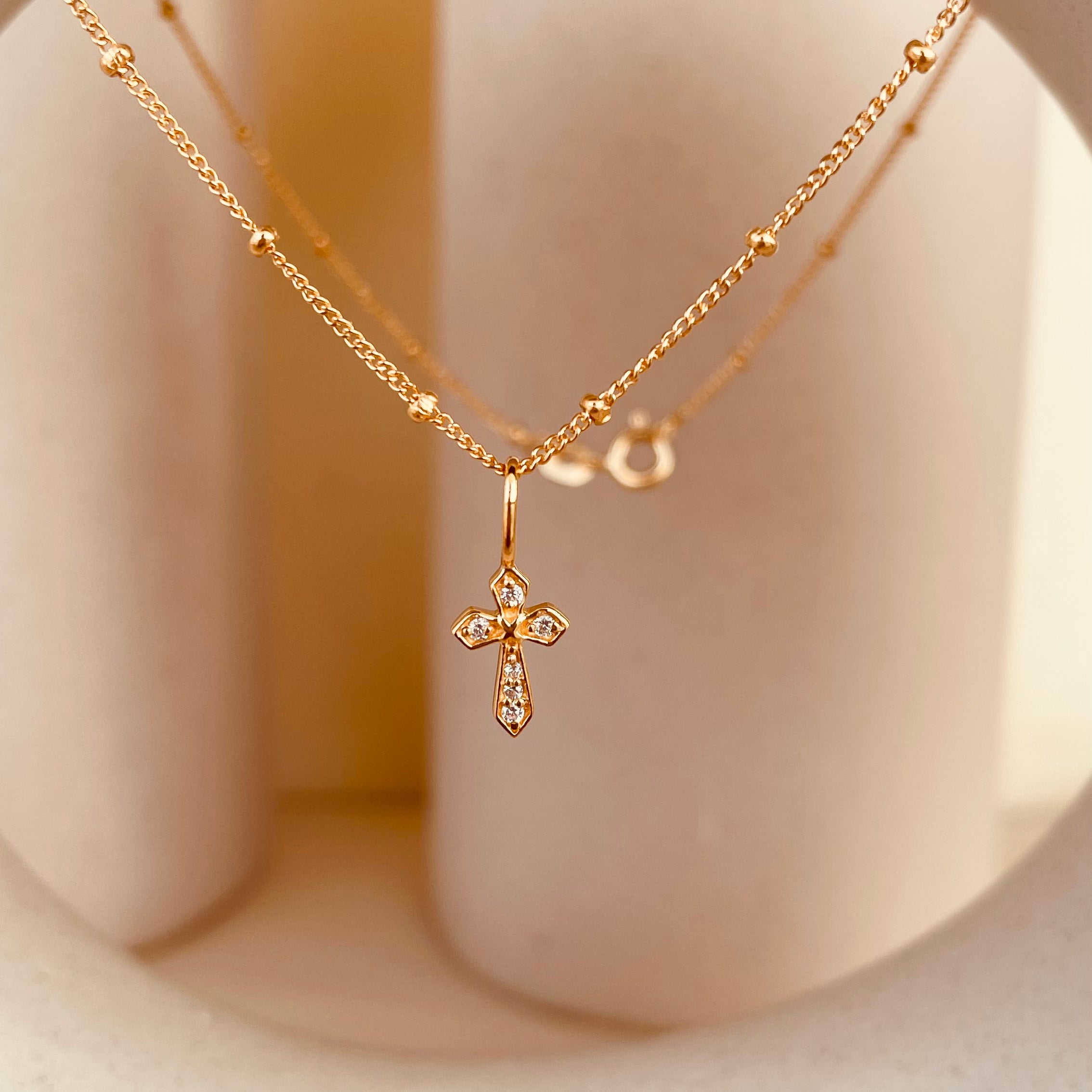 Zircon encrusted Cross Necklace with Satellite Chain - Octonov