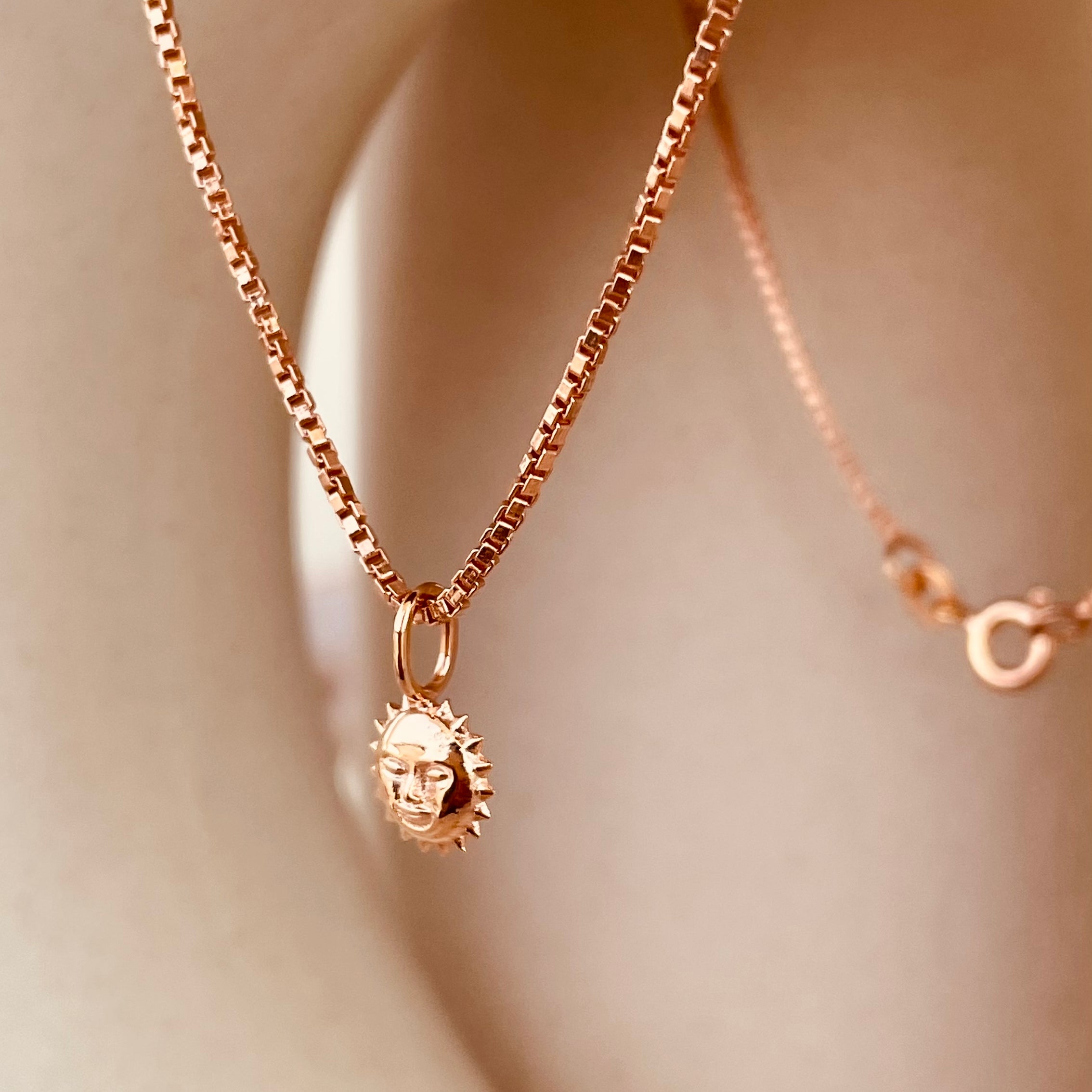 Dainty Steller Sun Charm Necklace with Box Chain with Box Chain - Octonov