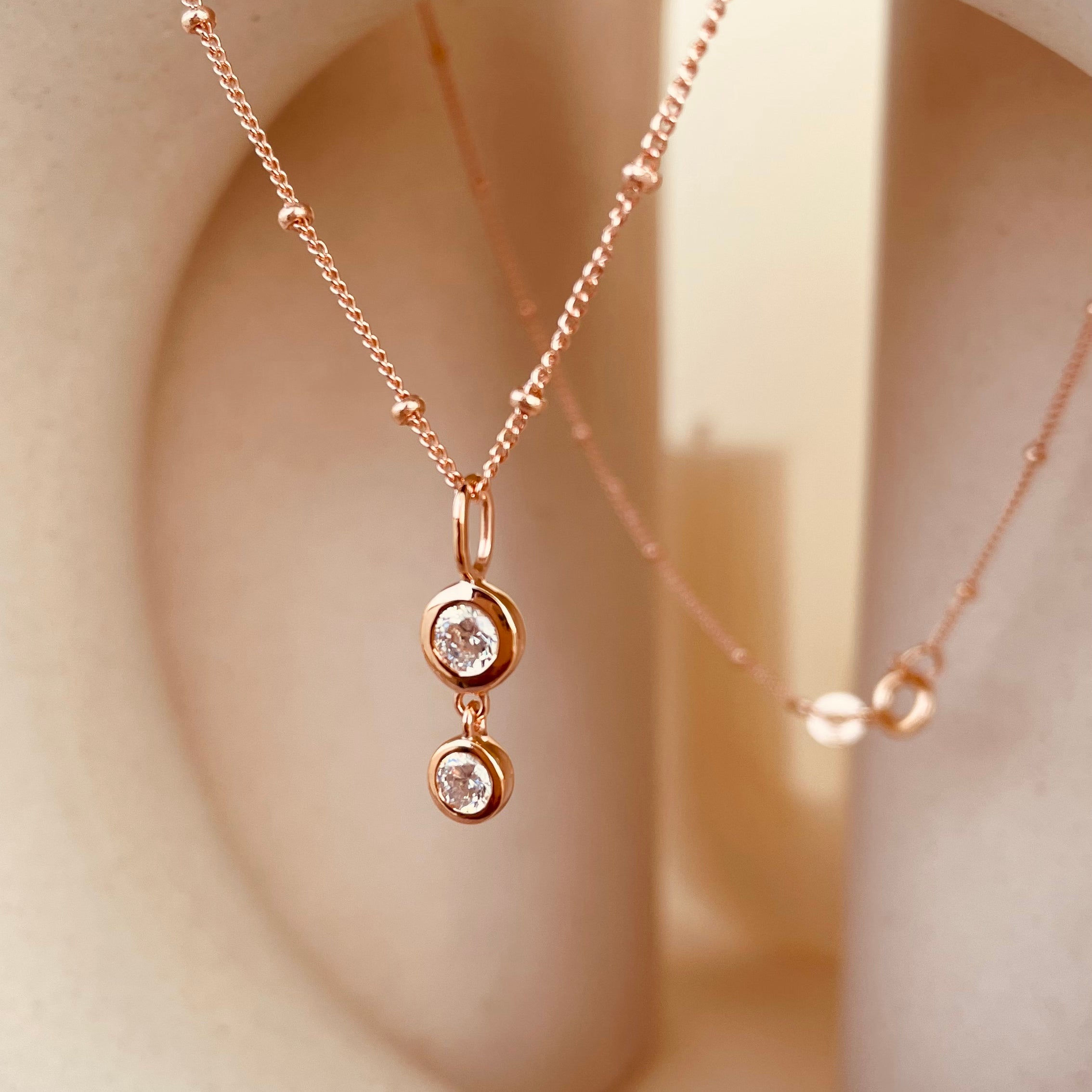 Dainty Double Drop Dangling Necklace with Satellite Chain - Octonov