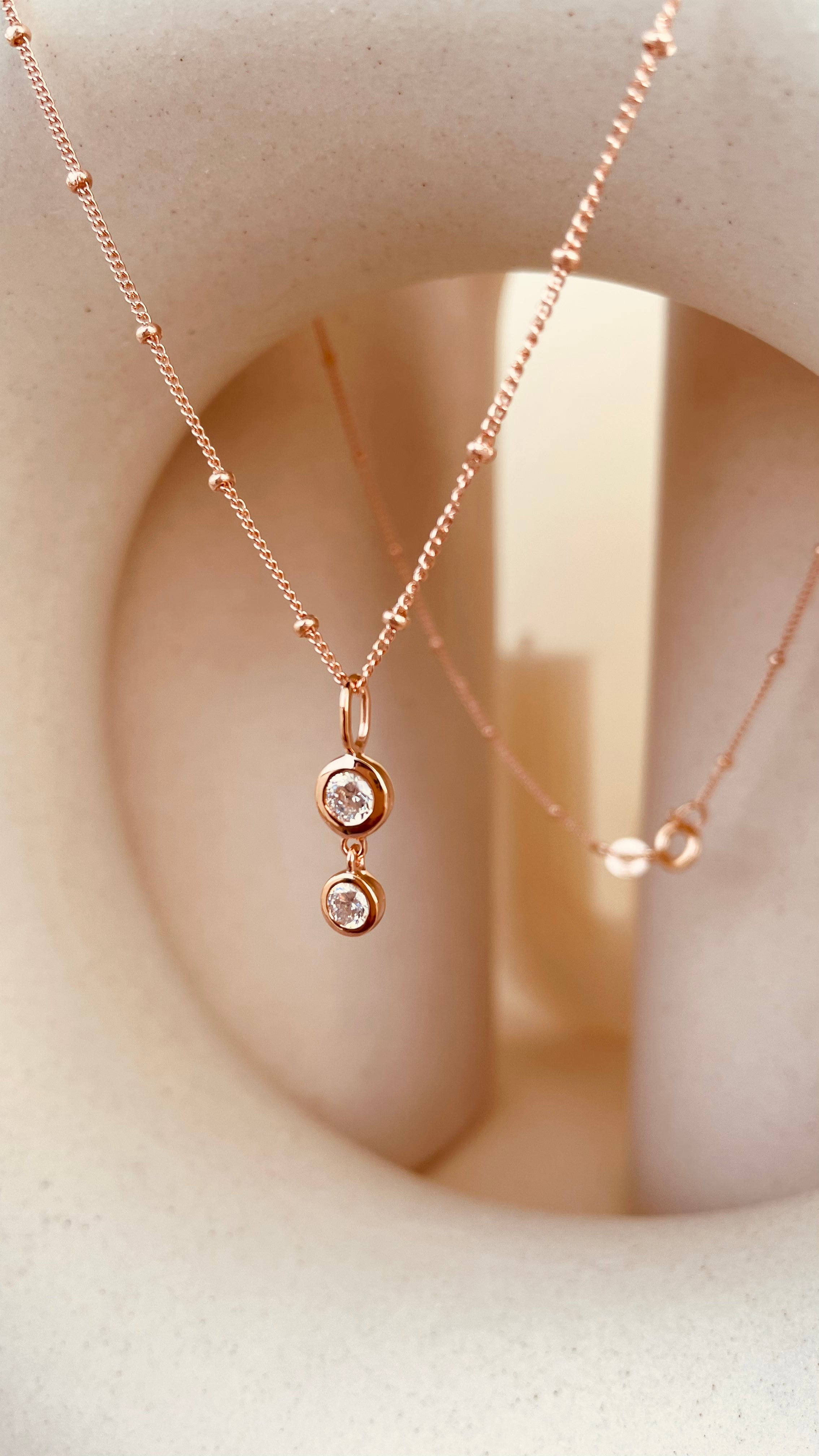 Dainty Double Drop Dangling Necklace with Satellite Chain - Octonov