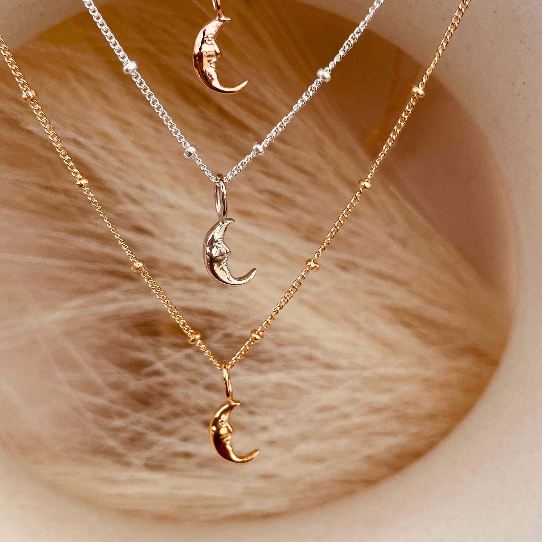 Crescent Moon Necklace with Satellite Chain - Octonov