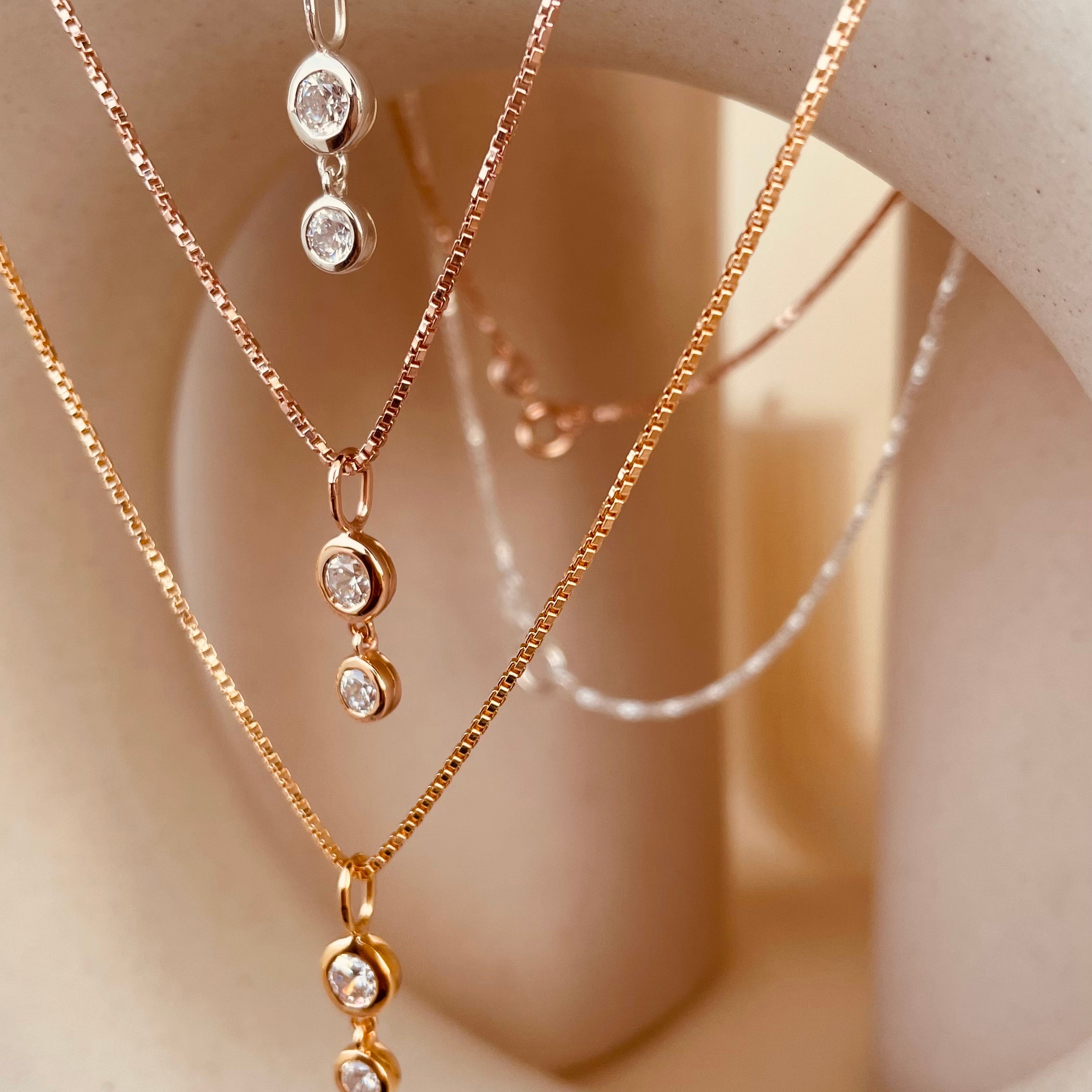 Minimal Double Drop Dangling Necklace with Box Chain - Octonov