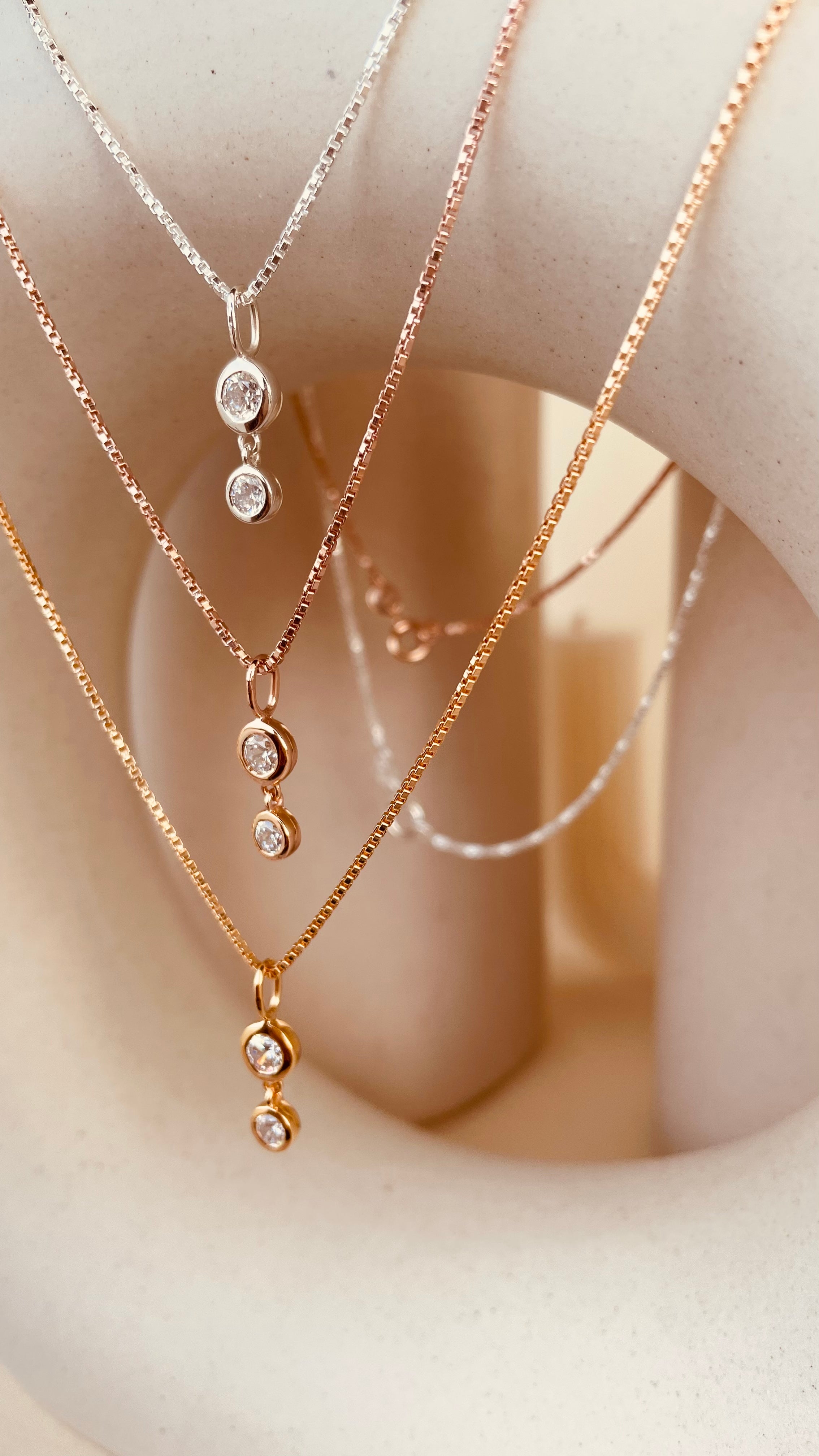 Minimal Double Drop Dangling Necklace with Box Chain - Octonov