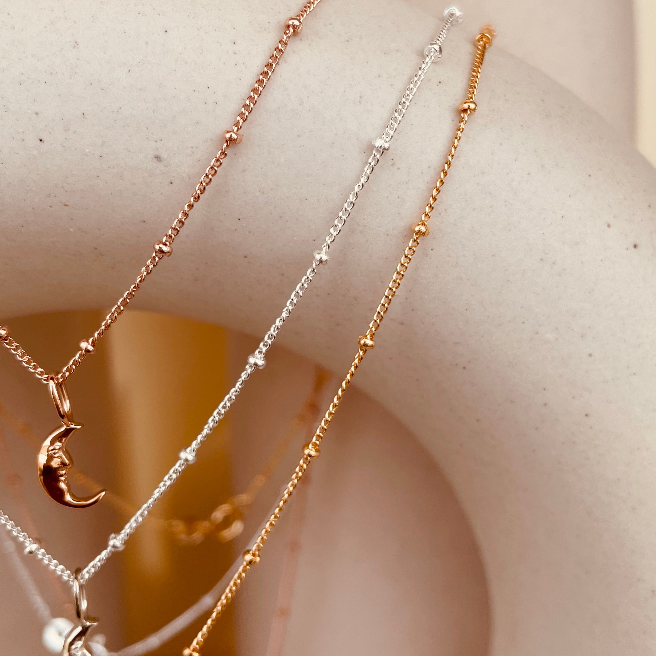 Crescent Moon Necklace with Satellite Chain - Octonov