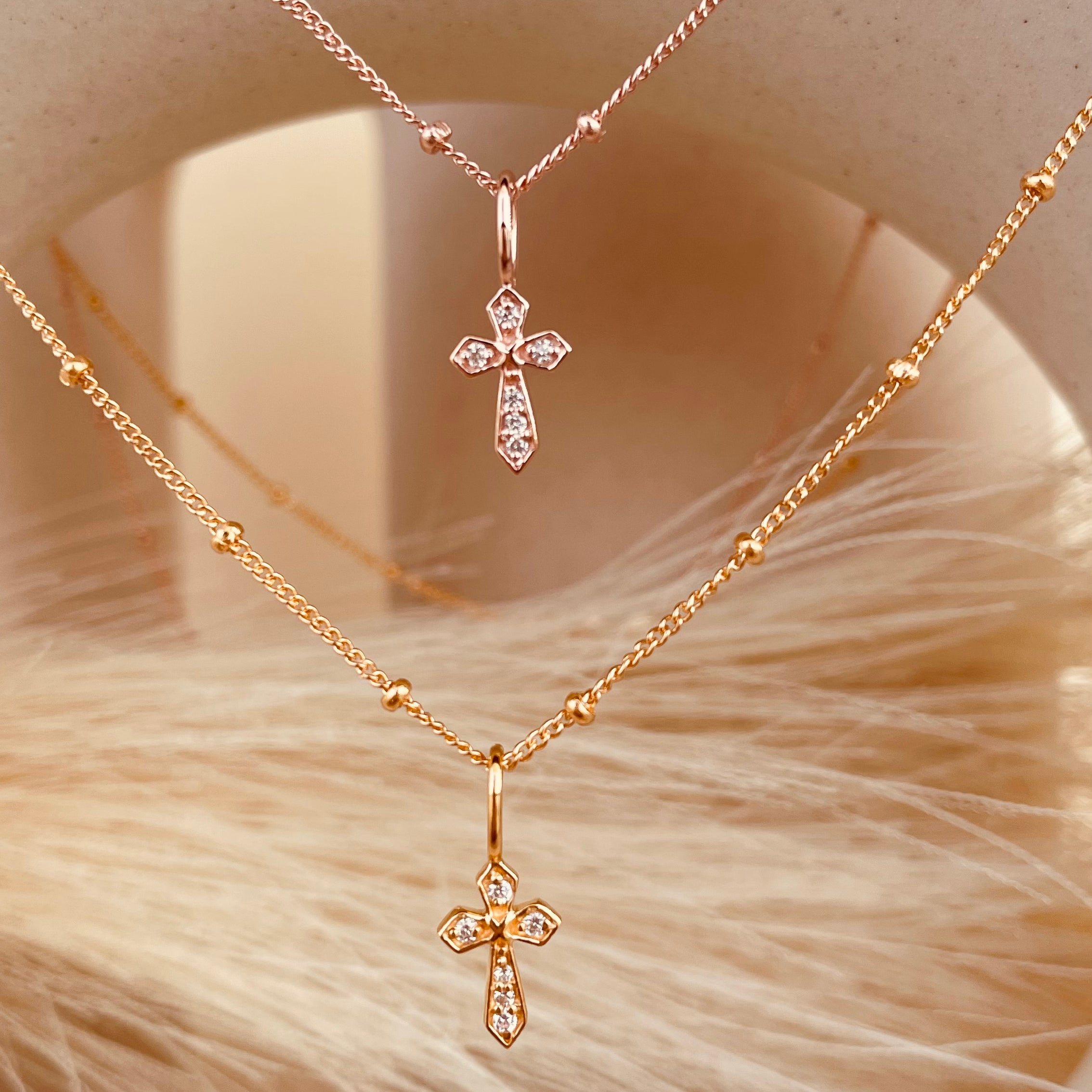 Zircon encrusted Cross Necklace with Satellite Chain - Octonov