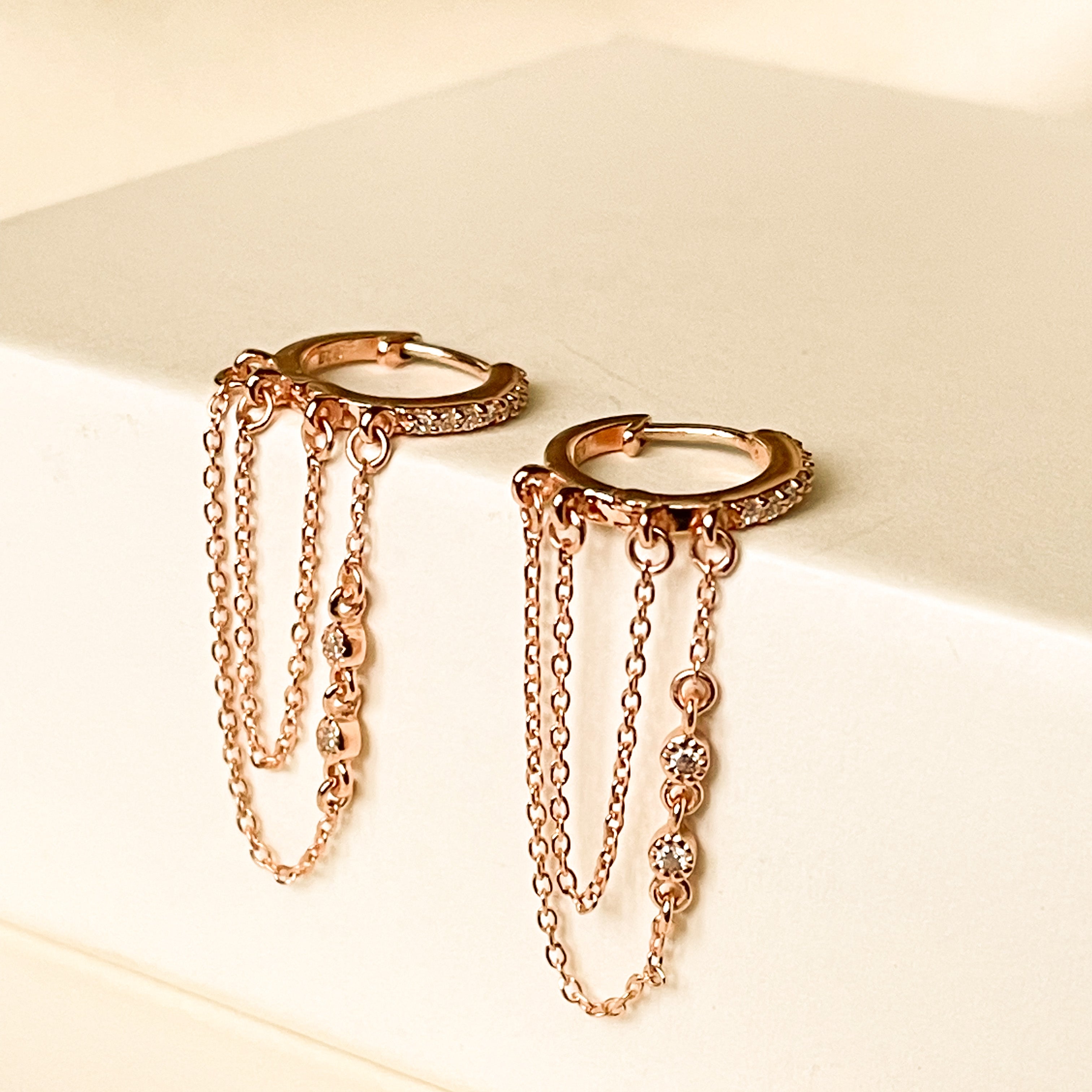 Signature CZ Huggies with duo chain - Octonov