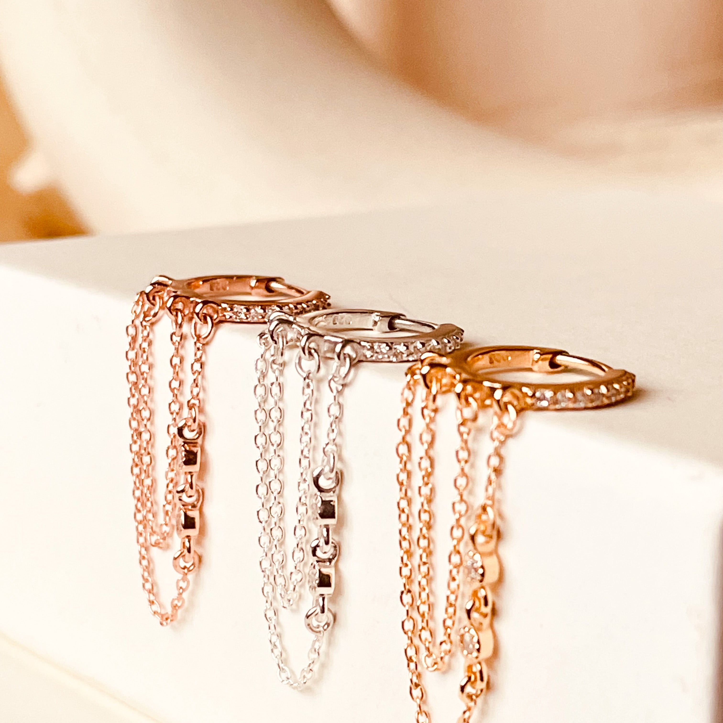 Signature CZ Huggies with duo chain - Octonov