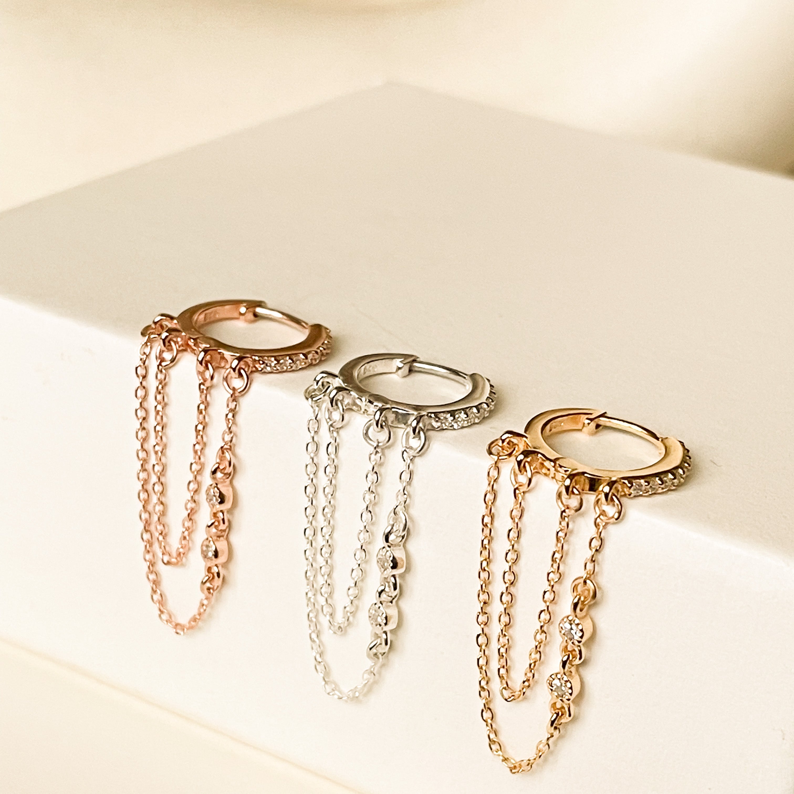 Signature CZ Huggies with duo chain - Octonov