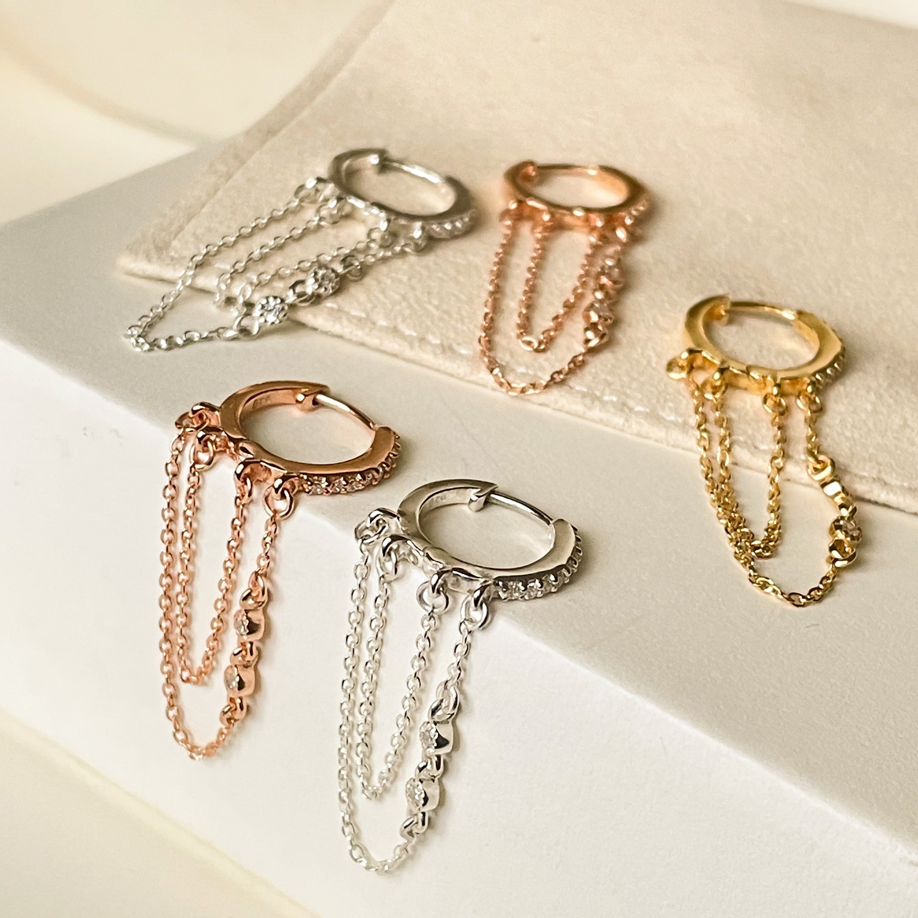 Signature CZ Huggies with duo chain - Octonov