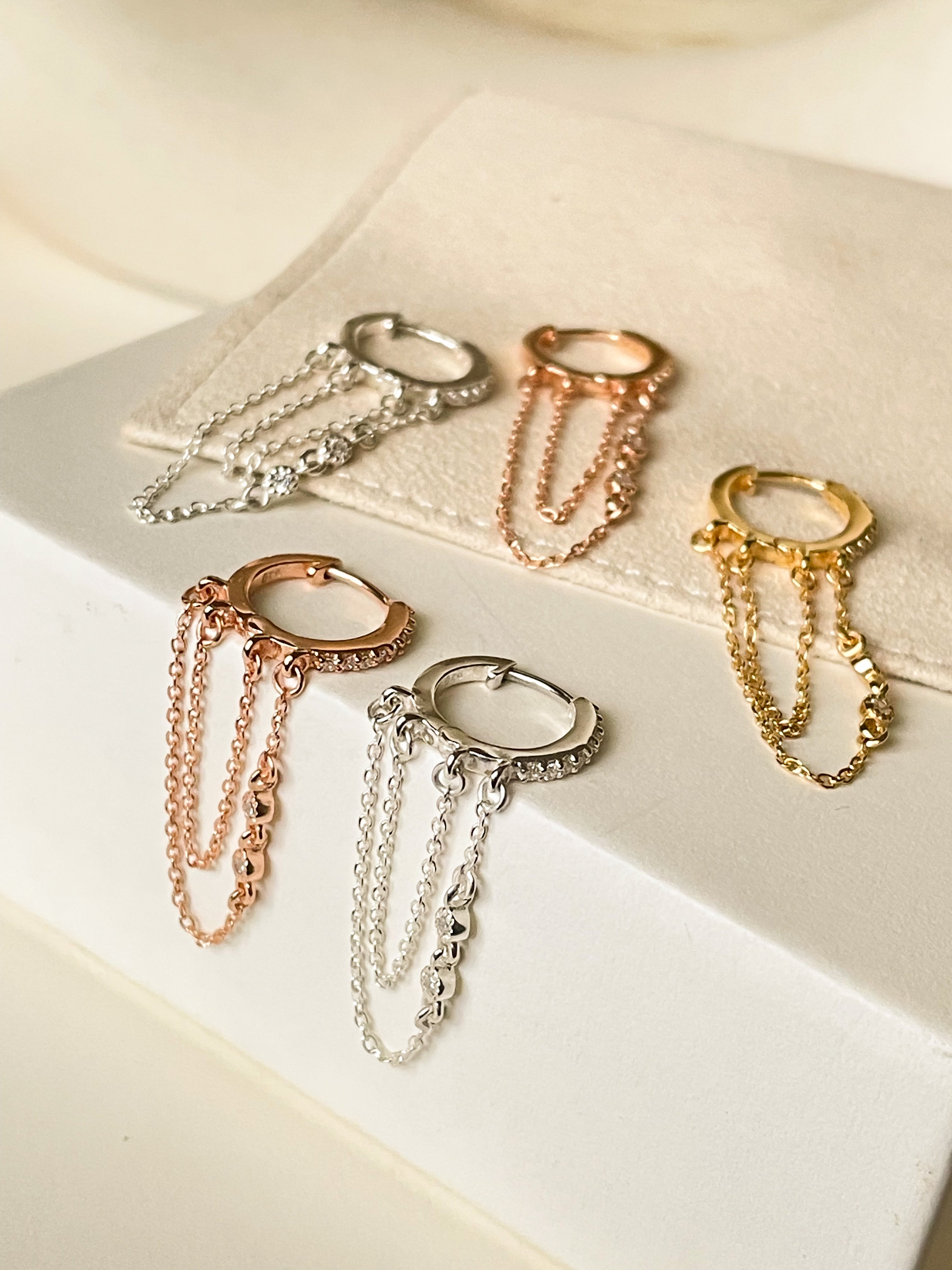 Signature CZ Huggies with duo chain - Octonov