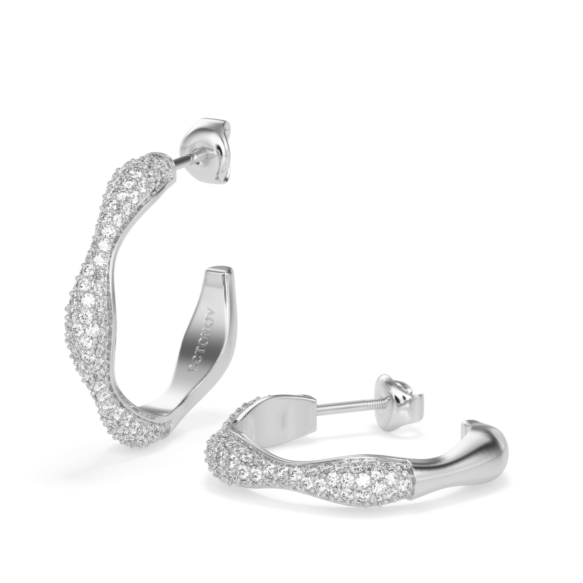 Diamond Swirls Hoops Silver