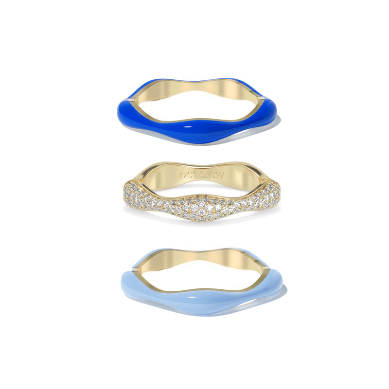 Sorbet Swirls Blue Moon & Royal Blue Enamel & Diamond Swirls Stacker Ring Set of 3