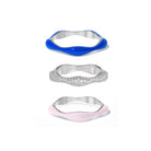 Sorbet Swirls Royal Blue & Bubblegum Pink Enamel & Diamond Swirls Stacker Ring Set of 3 - Octonov 