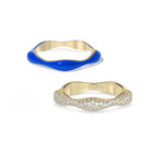 Sorbet Swirl Royal Blue Enamel & Diamond Swirls Stacker Ring Duo - Octonov 