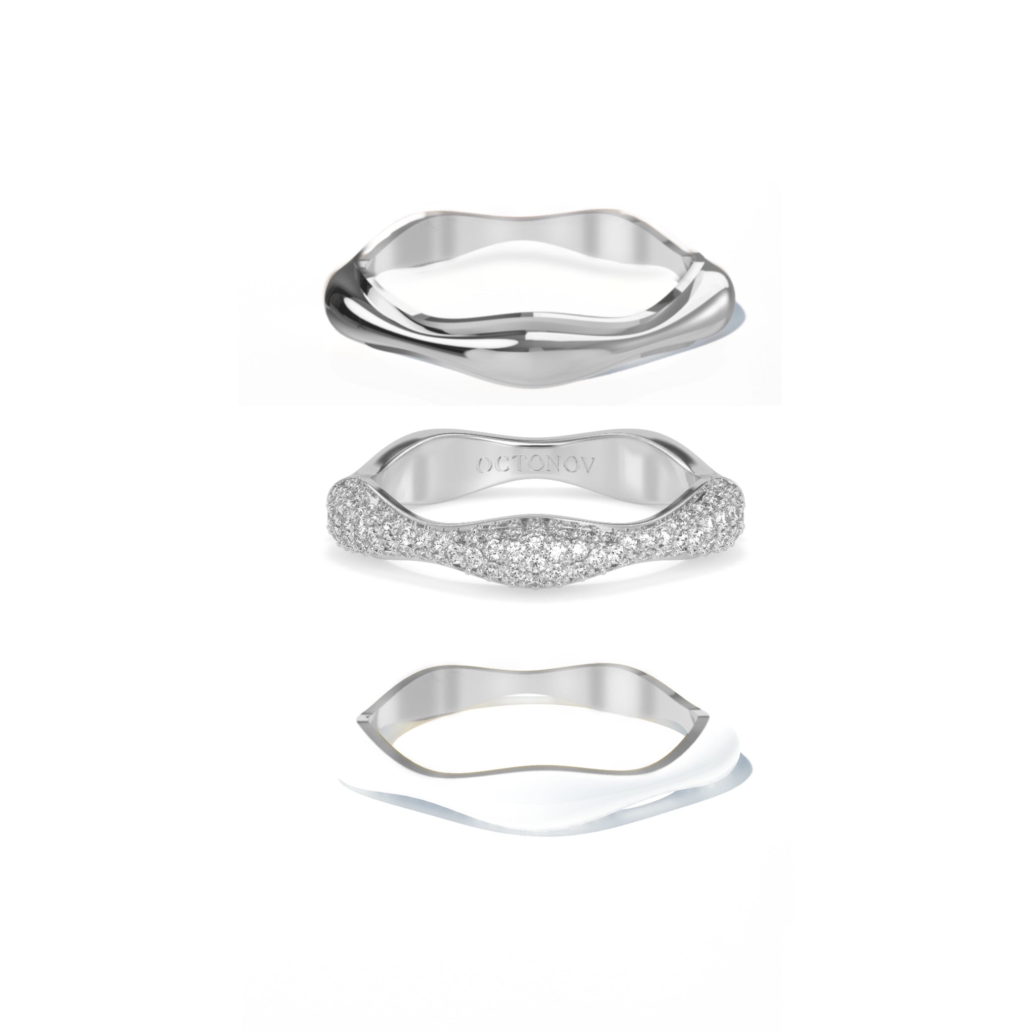 Sorbet Swirls Solid + Vanilla Enamel + Diamond Swirls Stacker Ring Set of 3 - Octonov 