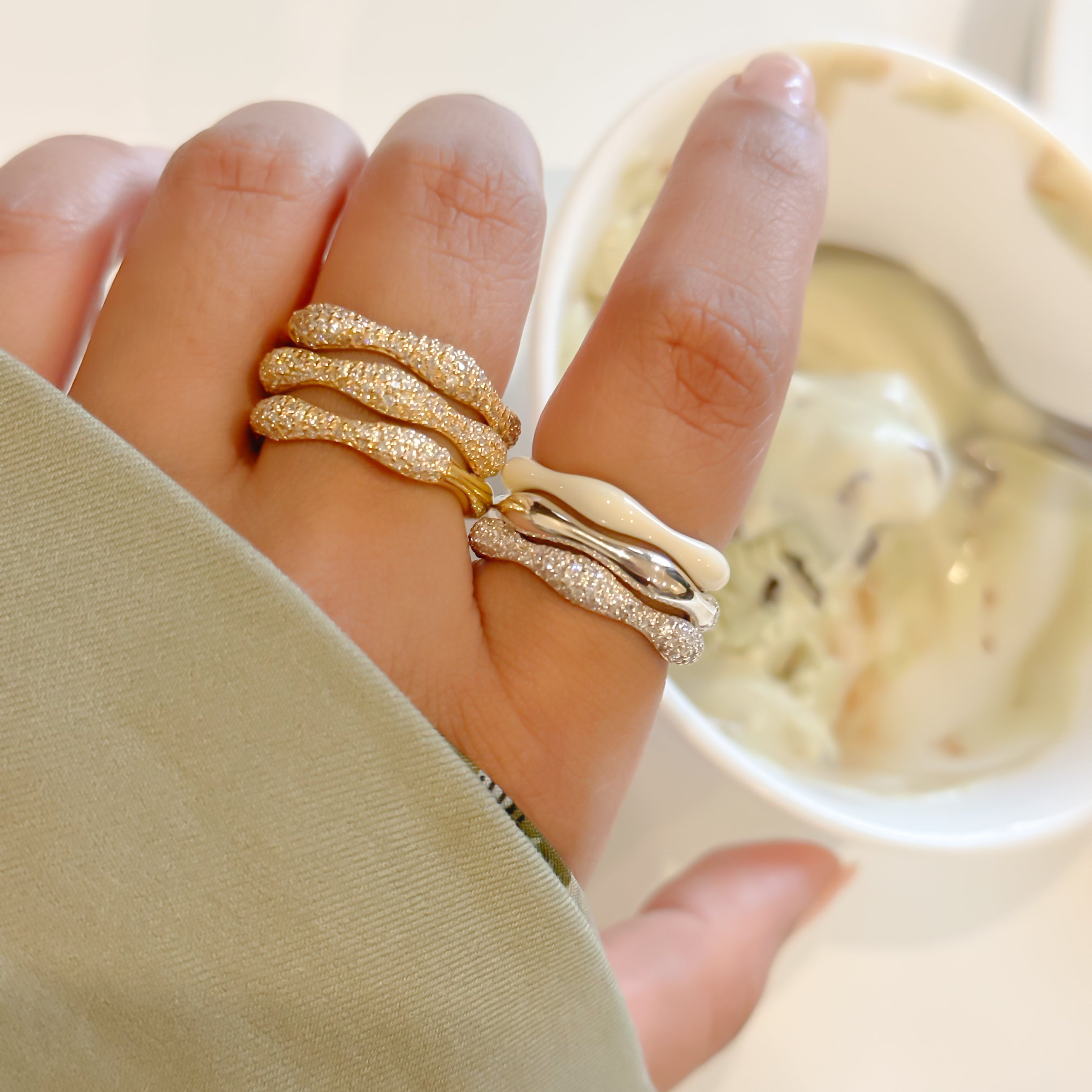 Diamond Swirl Stacker Ring in Gold - Octonov 