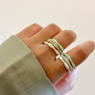 Sorbet Swirls Enamel & Diamond Swirls Stacker Ring Set in Matcha+Vanilla - Octonov 