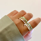 Sorbet Swirls Enamel & Diamond Swirls Stacker Ring Set in Matcha+Vanilla - Octonov 