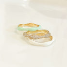 Sorbet Swirls Enamel & Diamond Swirls Stacker Ring Set in Matcha+Vanilla - Octonov 