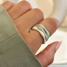 Sorbet Swirls Enamel & Diamond Swirls Stacker Ring Set in Matcha+Vanilla - Octonov 