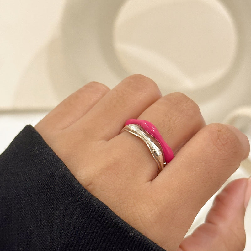 Solid Swirl Stacker & Sorbet Swirls Hot Pink Enamel Duo