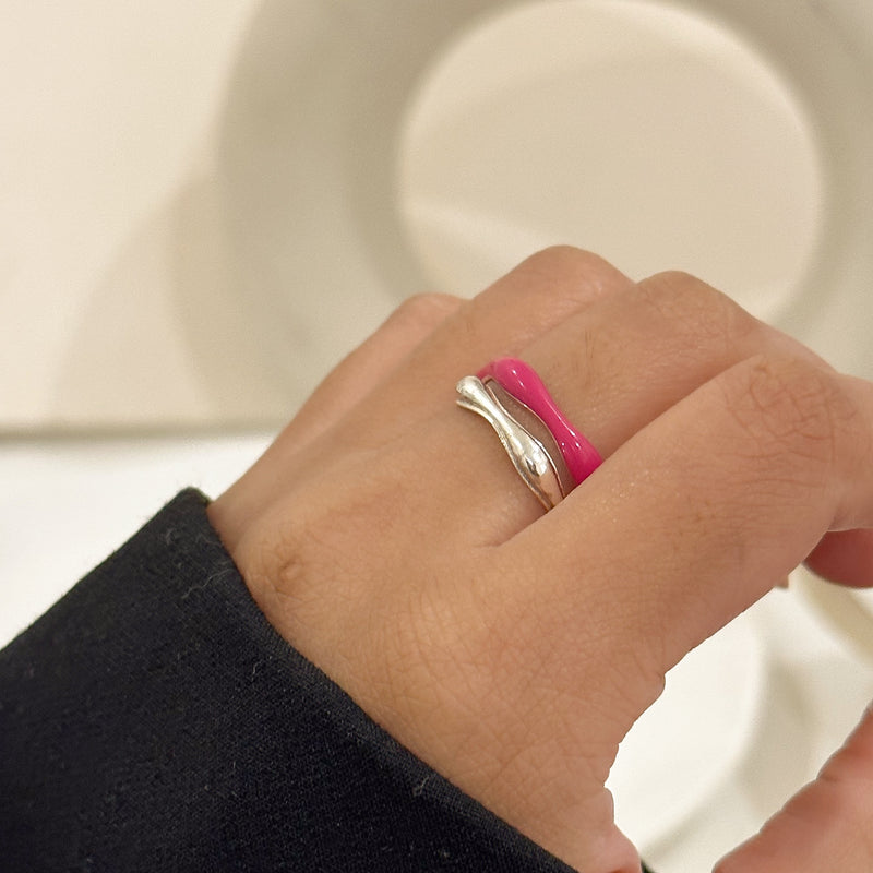 Solid Swirl Stacker & Sorbet Swirls Hot Pink Enamel Duo