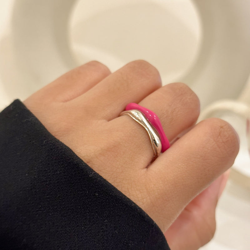 Solid Swirl Stacker & Sorbet Swirls Hot Pink Enamel Duo