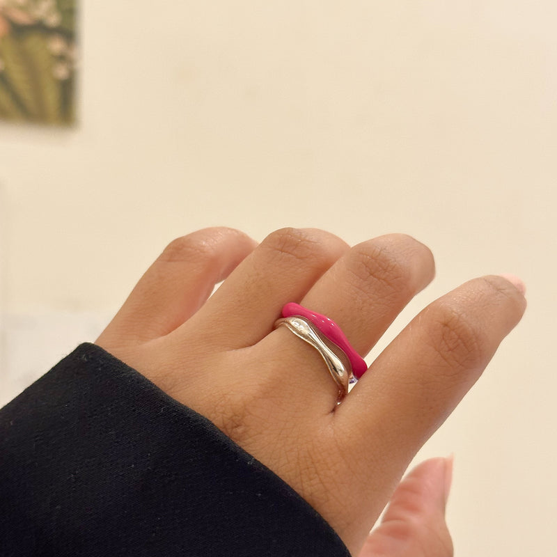 Solid Swirl Stacker & Sorbet Swirls Hot Pink Enamel Duo
