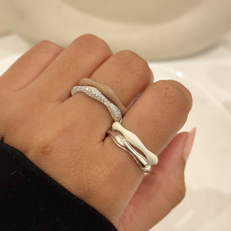 Sorbet Swirls Enamel & Diamond Swirls Stacker Ring Set of 4