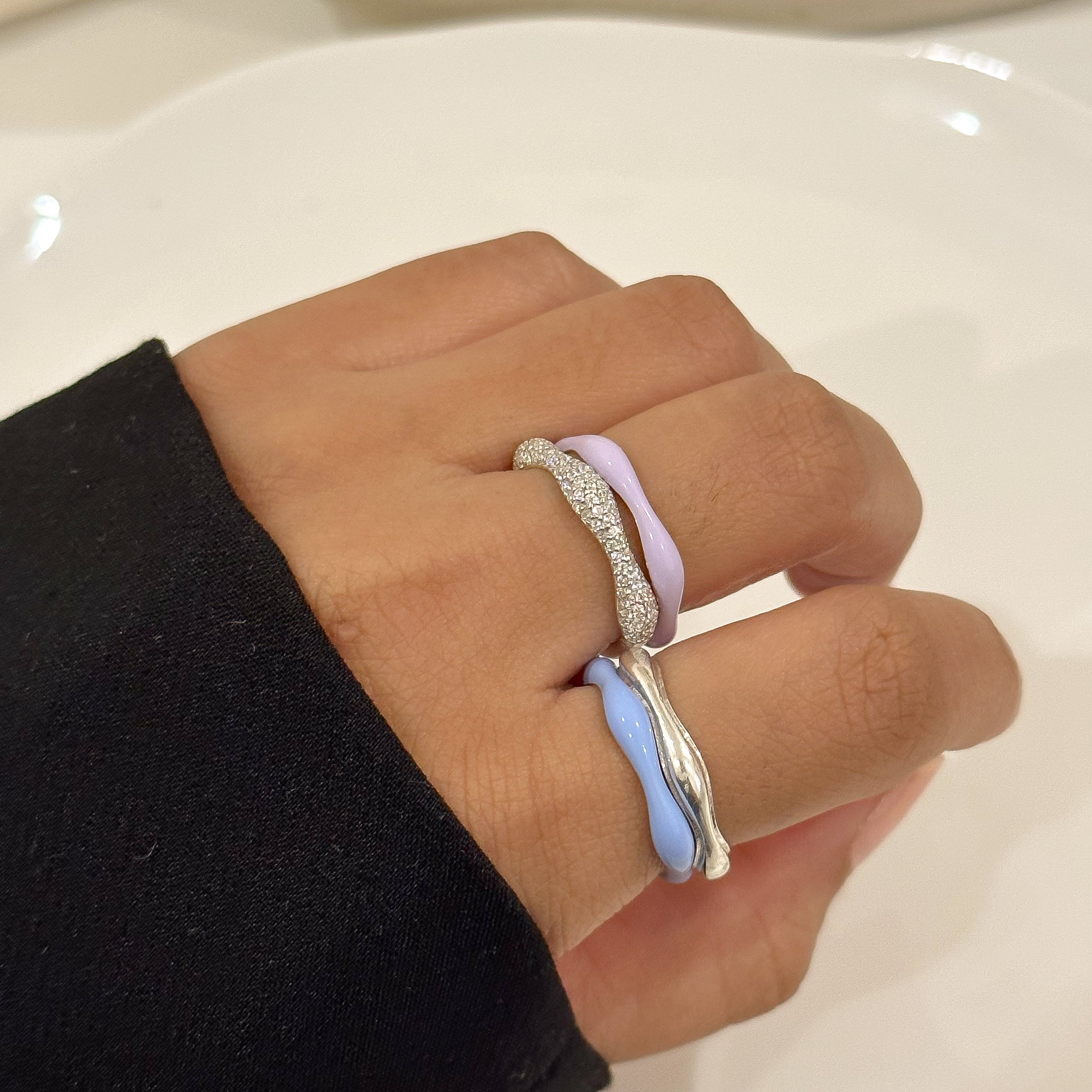 Sorbet Swirls Enamel & Diamond Swirls Stacker Ring Set of 4 - Octonov 
