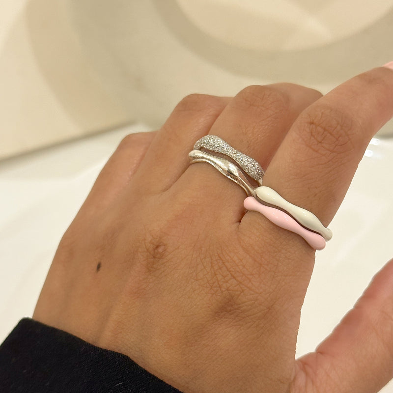 Sorbet Swirls Enamel & Diamond Swirls Stacker Ring Set of 4