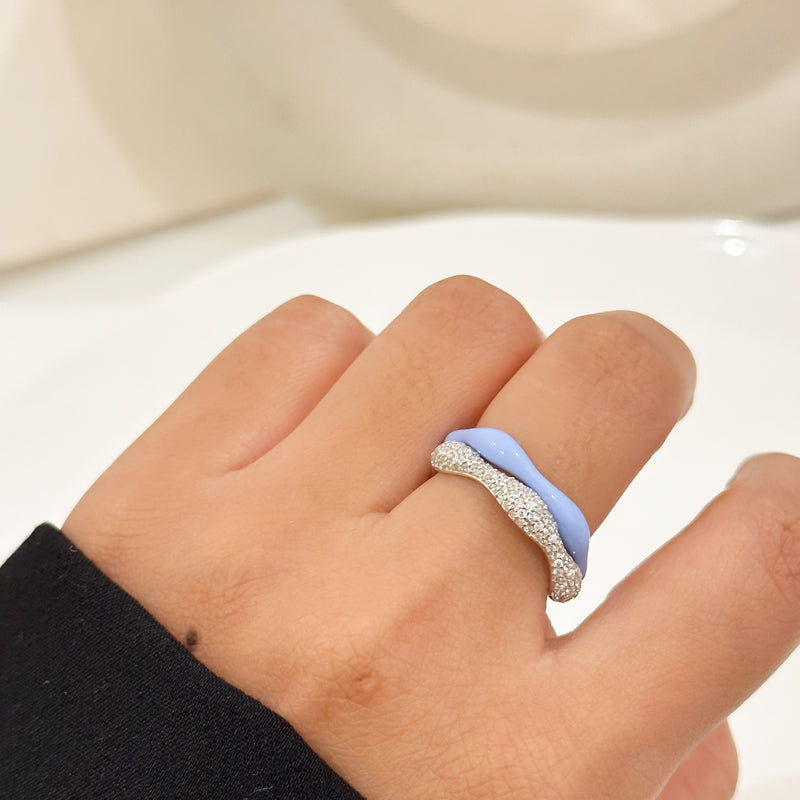 Sorbet Swirl Blue Moon Enamel & Diamond Swirls Stacker Ring Duo