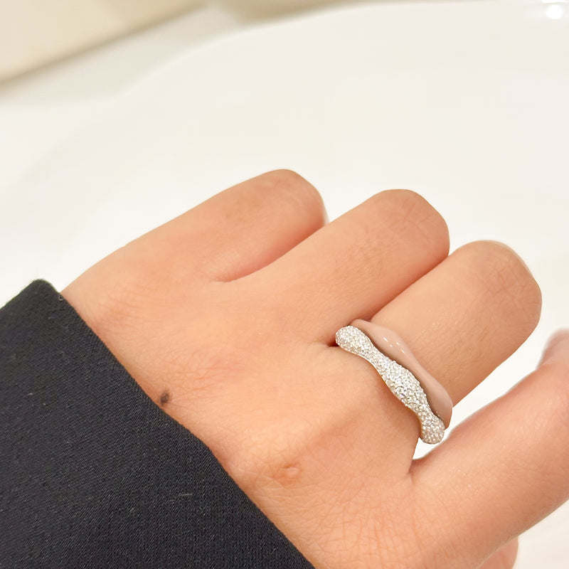 Sorbet Swirl Cappuccino Enamel & Diamond Swirls Stacker Ring Duo