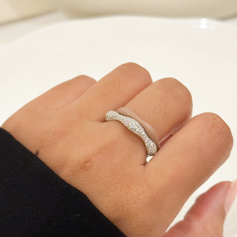 Sorbet Swirl Cappuccino Enamel & Diamond Swirls Stacker Ring Duo