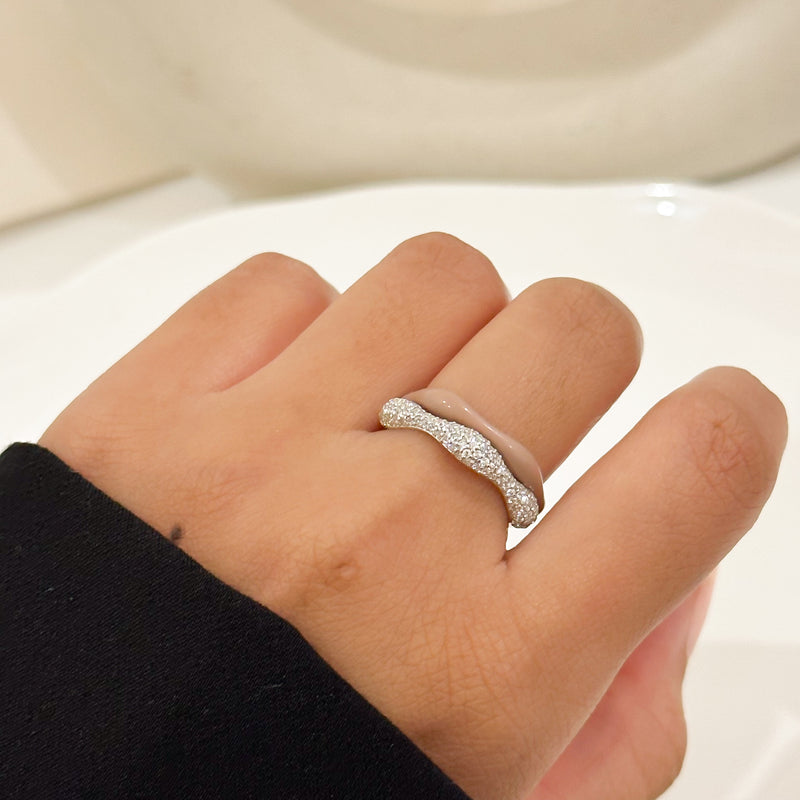 Sorbet Swirl Cappuccino Enamel & Diamond Swirls Stacker Ring Duo
