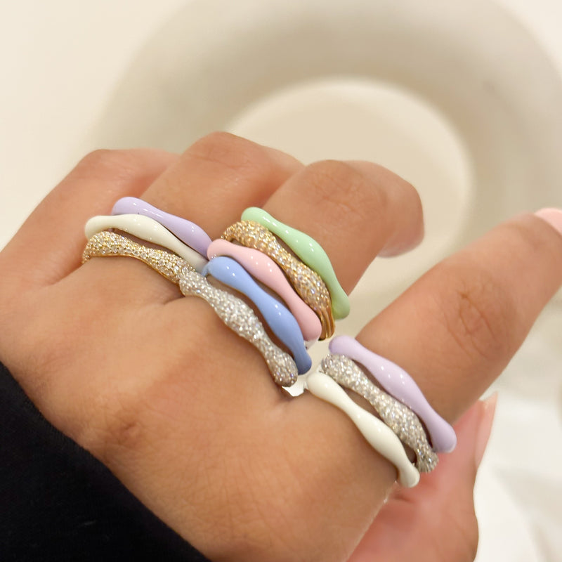 Sorbet Swirl Blue Moon Enamel & Diamond Swirls Stacker Ring Duo