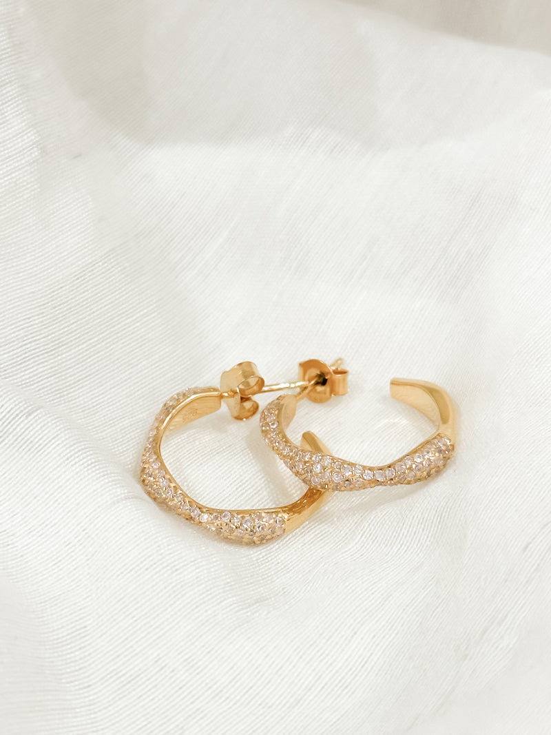 Pink Diamond Swirls Gold Hoops