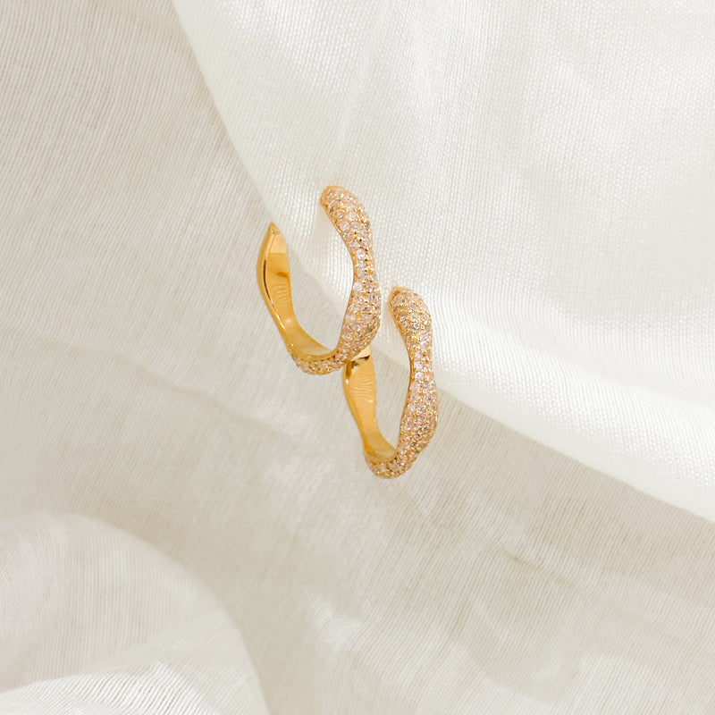 Pink Diamond Swirls Gold Hoops