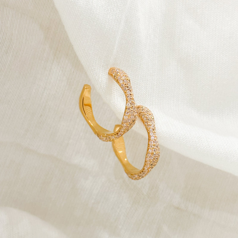 Pink Diamond Swirls Gold Hoops