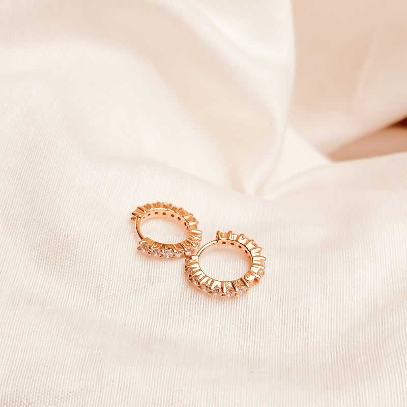 Zircon cluster huggies in Gold, Silver and Rose Gold
