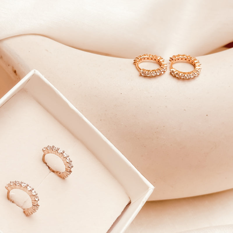 Zircon cluster huggies in Gold, Silver and Rose Gold