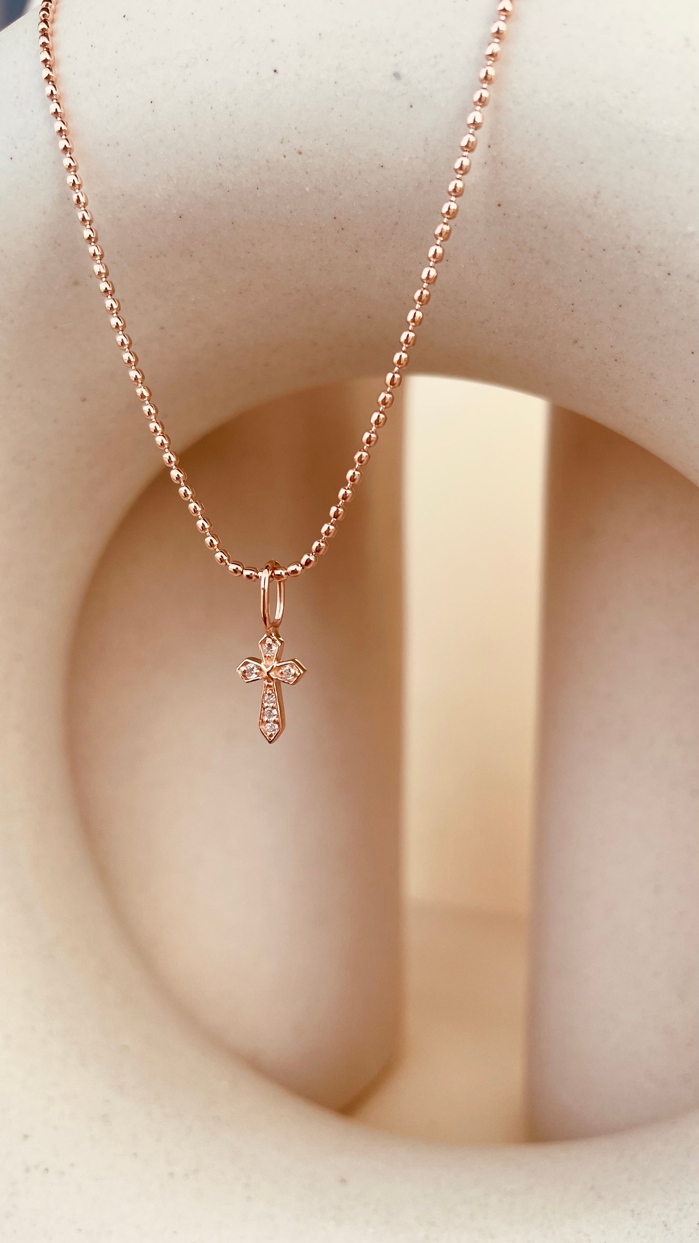 Dainty Token of Faith Cross Necklace with Beaded Chain - Octonov 
