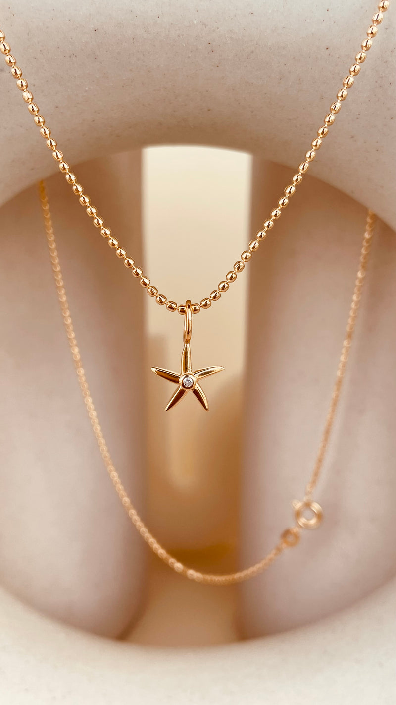 Minimal Starfish Necklace with Beaded Chain