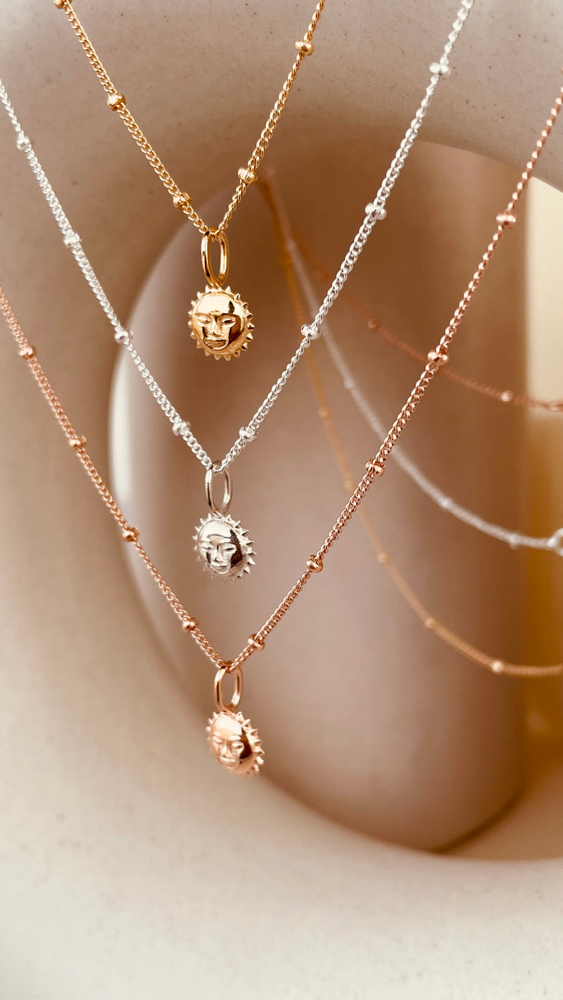 Steller Sun Charm Necklace with Satellite Chain