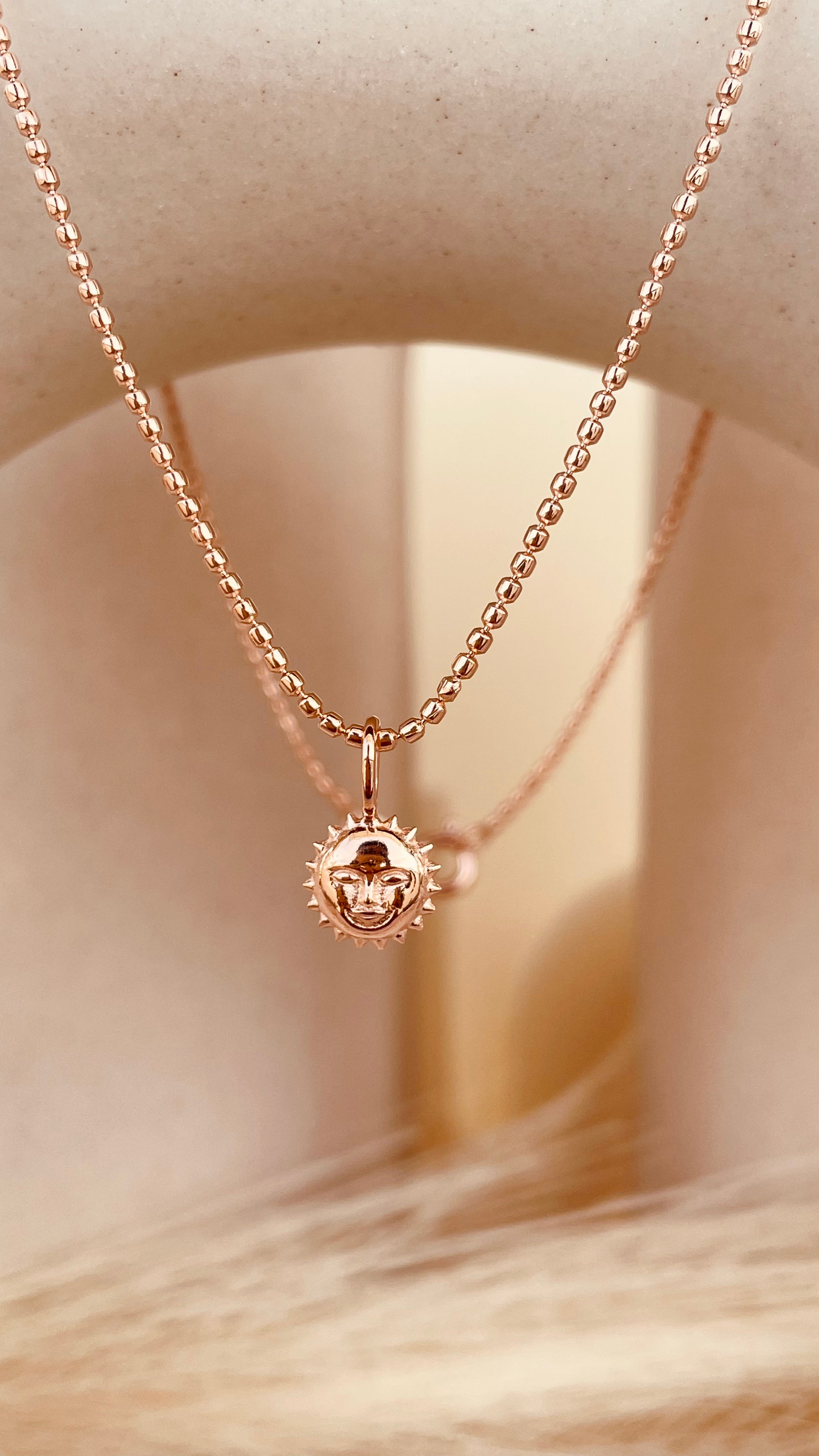 Dainty Steller Sun Charm Necklace with Beaded Chain - Octonov 