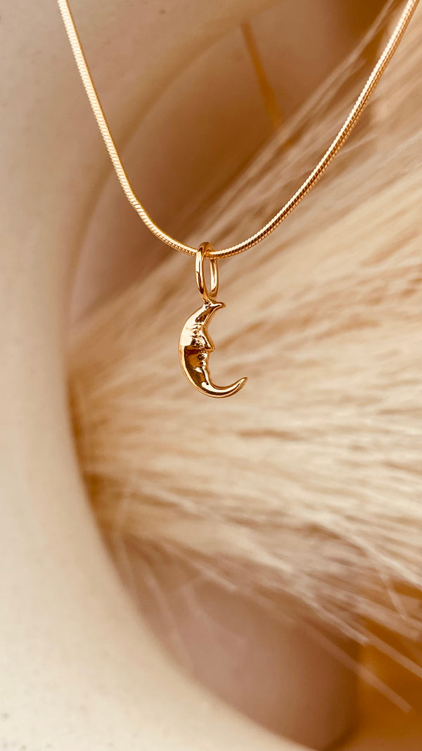 Crescent Moon Necklace with Snake Chain